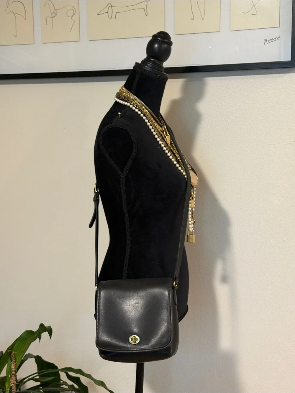 Coach Black Leather Crossbody Bag with Gold Hardware